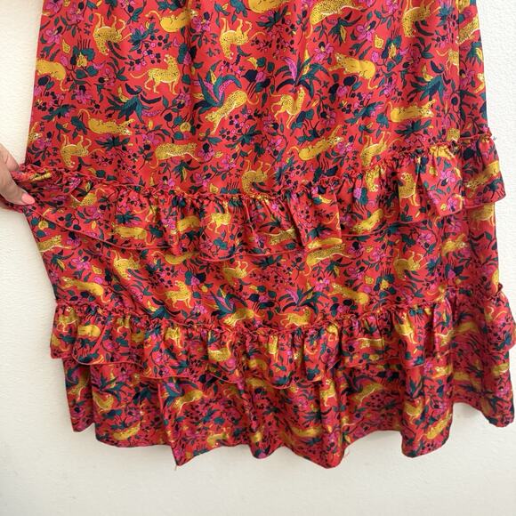 J. Crew Collection Dress Size 2 Silk Tiered Ruffle In Jungle Cat Print Midi Boho - Picture 9 of 16